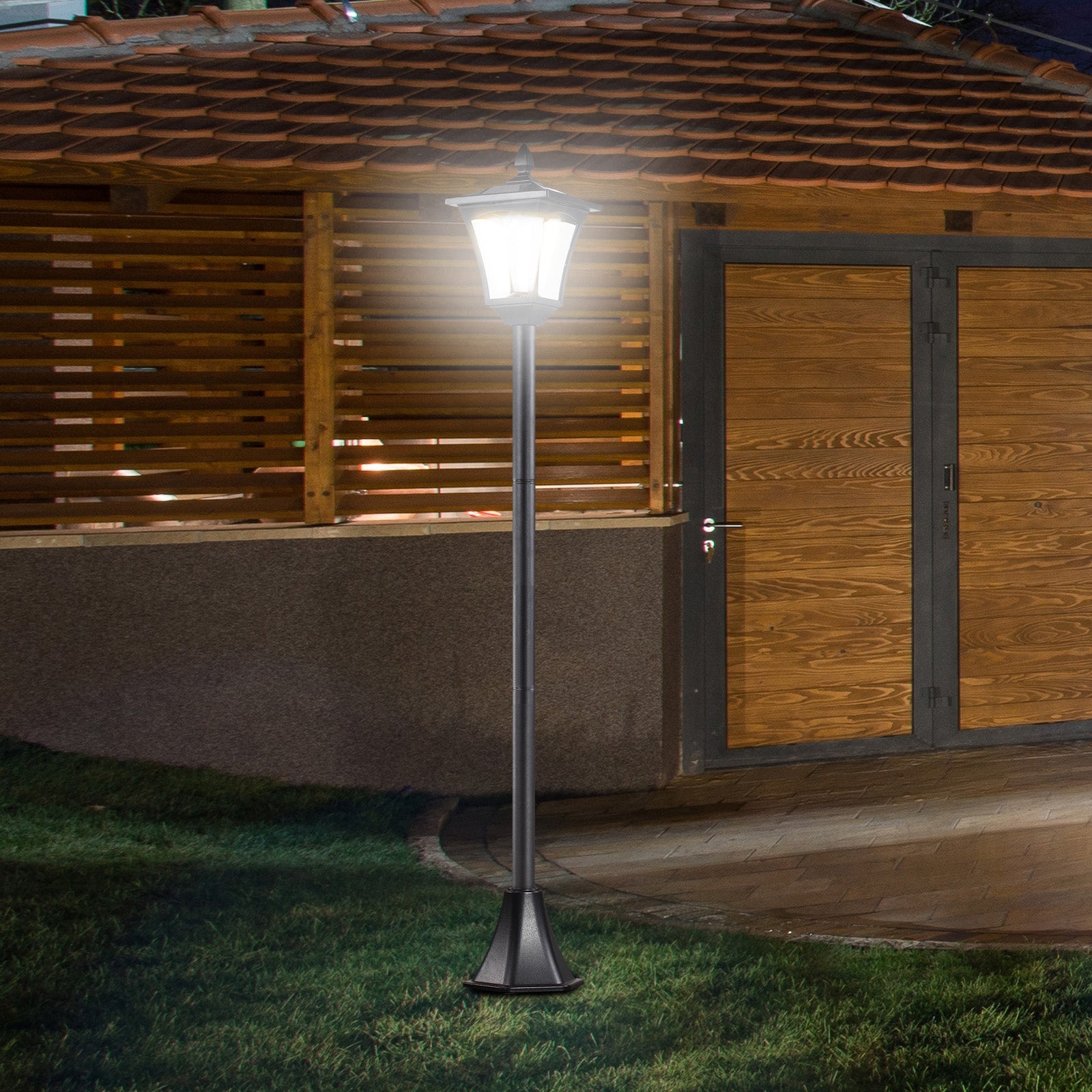 Outsunny Outdoor Garden Solar Post Lamp Light Sensor Dimmable LED Lantern Bollard Pathway Lighting 63" Tall Black 