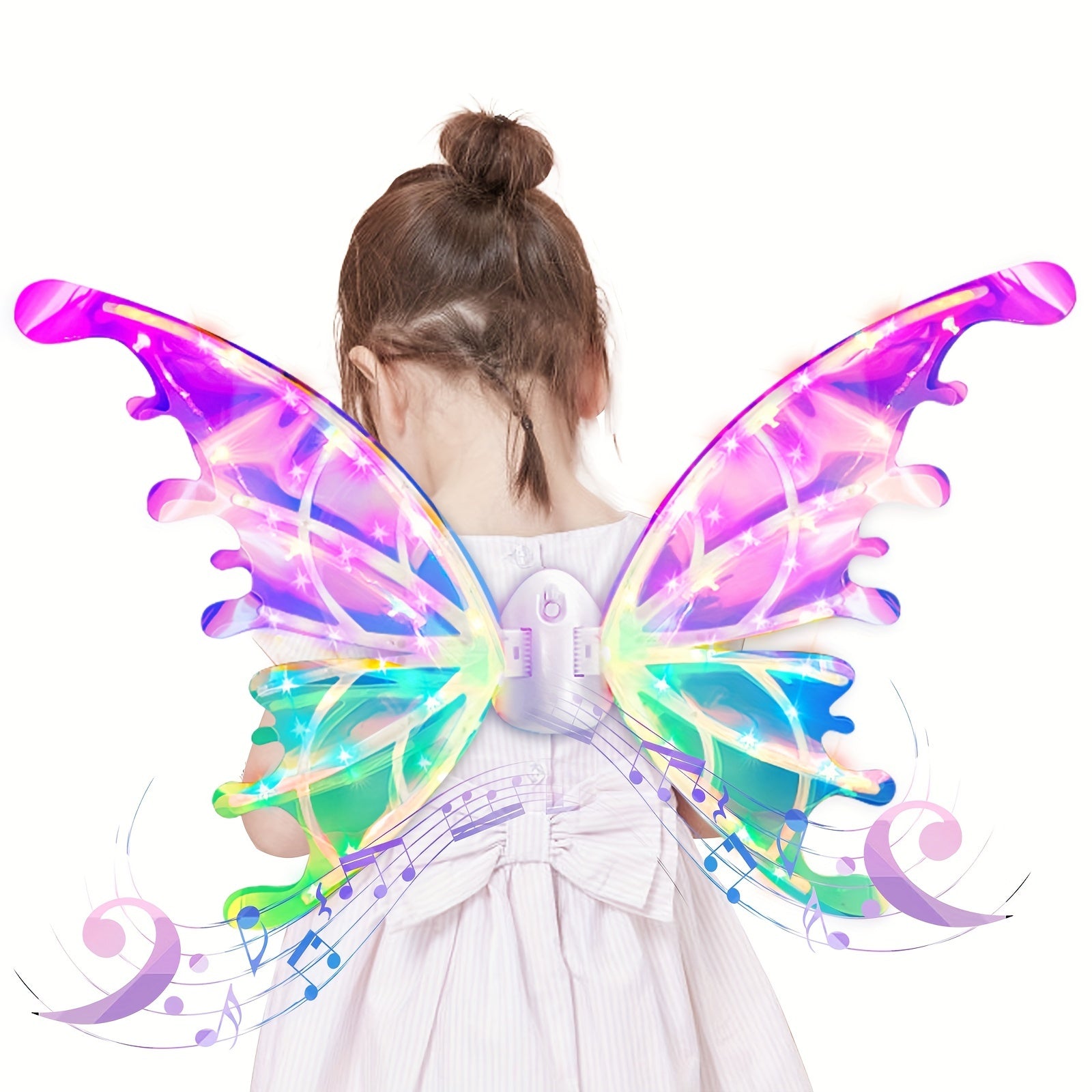 1set Electric Fairy Wings For Girls, Light Up Moving Butterfly Wings With LED Lights And Music, Toy For Kids As Halloween Valentine Birthday Christmas Party Costume Princess Cosplay Dress Up Gift