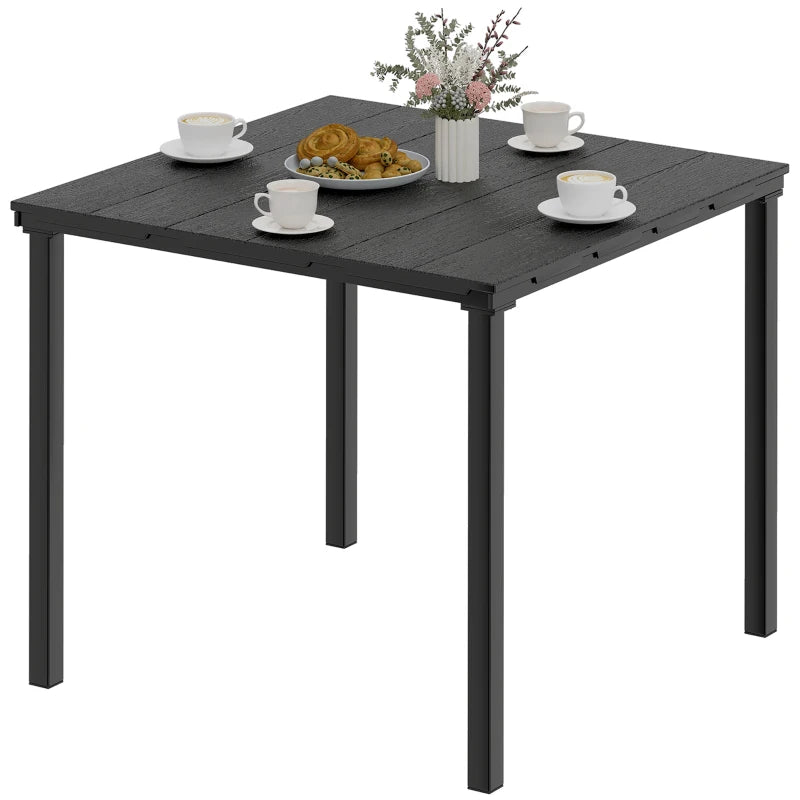 Outdoor Dining Table for 4, Square HDPE Patio Table with Metal Legs for Garden, Backyard, Balcony, Deck, Black