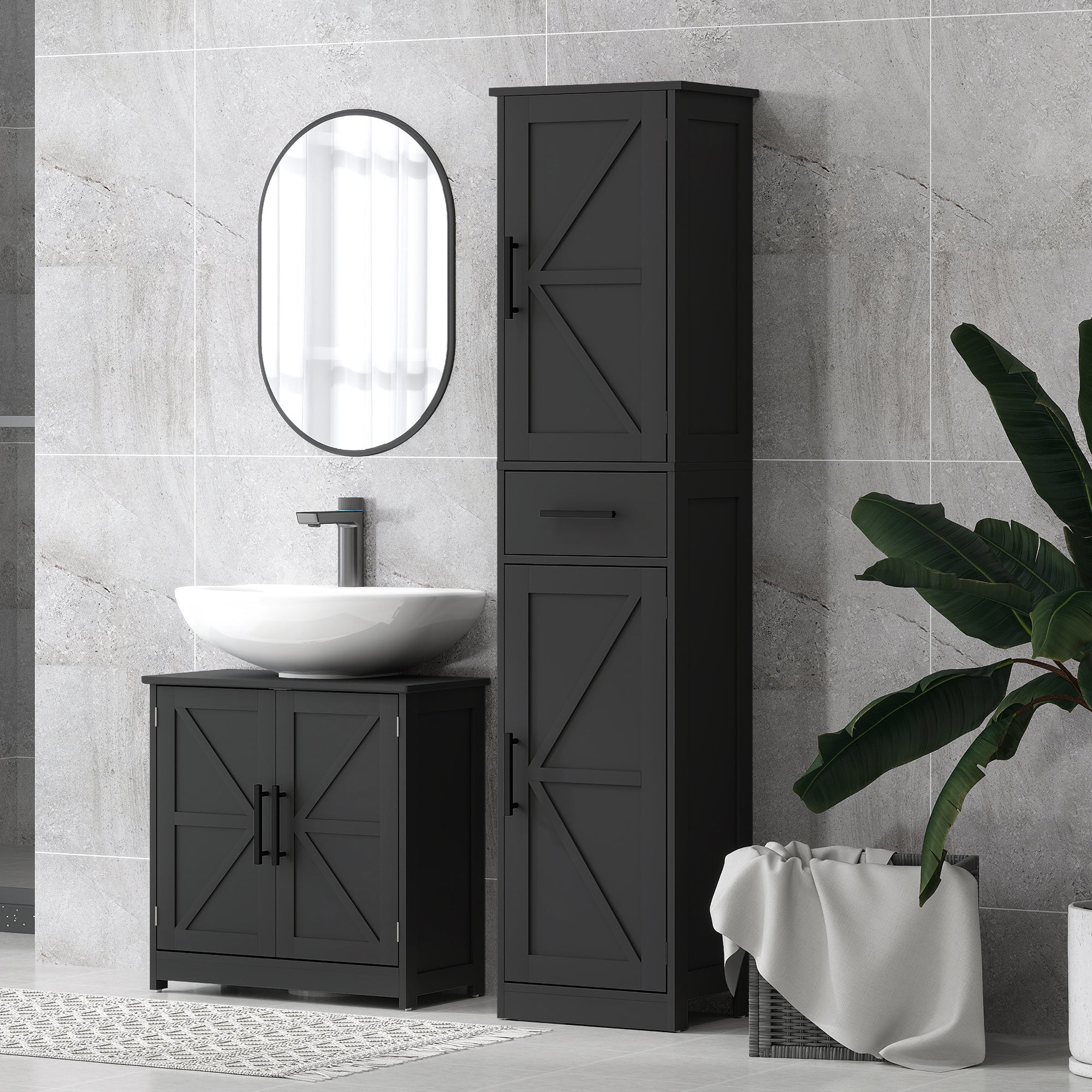 67" Tall Bathroom Storage Cabinet Narrow Bathroom Cabinet Black 