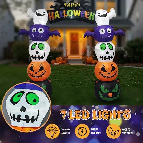 8.2 FT Cute Halloween Inflatables Pumpkin Archway Outdoor Decoration, Giant Blow Up Yard Arch Decorations With Built-in LED Lights For Holiday Party Front Yard Lawn Garden Decor 