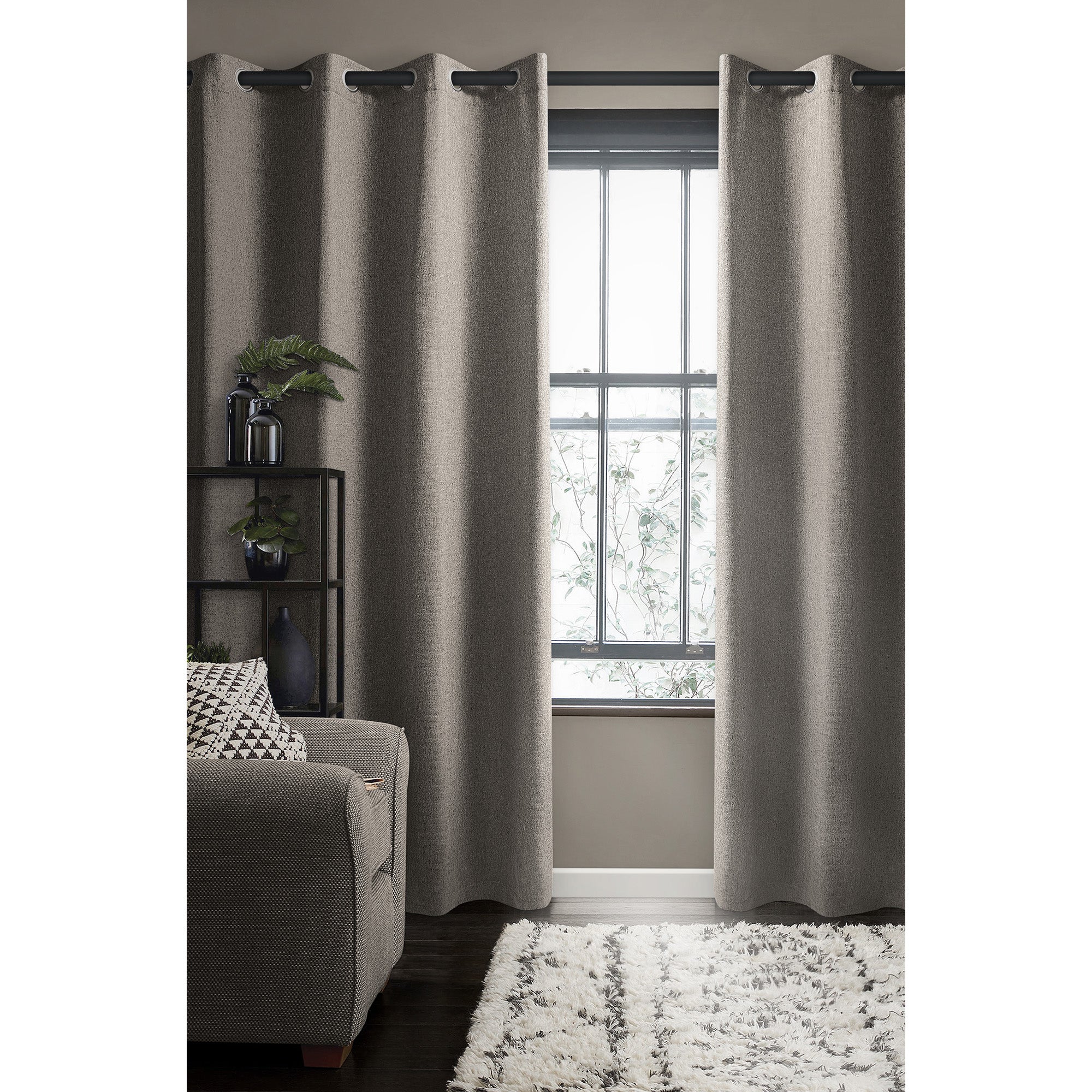 Herringbone Woven Room Darkening Grommet Curtain Panel (1)  - 52 x 84 inches - Taupe