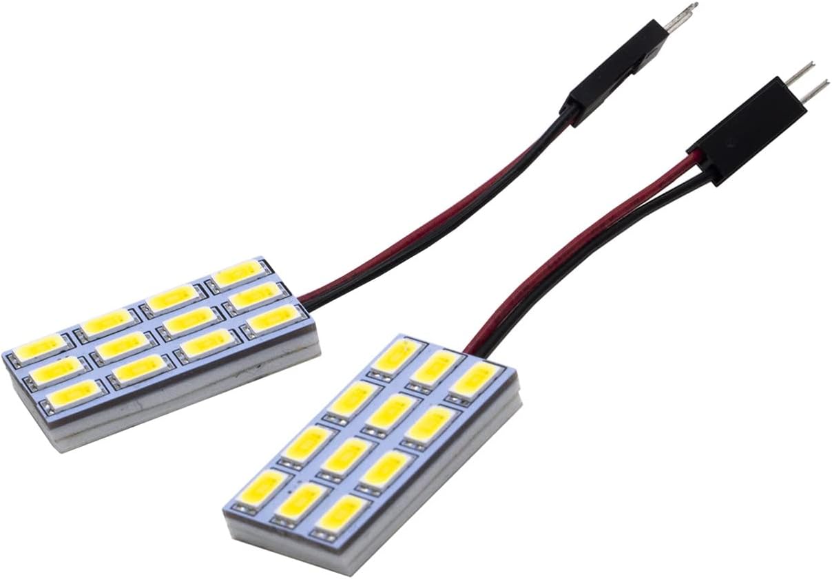 HYUGA 2x 12SMD 5630 White 6500K LED Panel Dome Board Light Auto Car Interior Bulb DC 12V-24V With T10 / BA9S / Festoon Adapters 