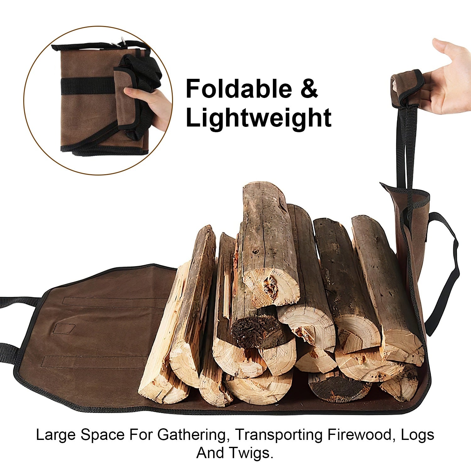 Firewood Carrier Bag with Handle Durable Wear-Resistant Fireplace Logs Holder Side Opening Wood Storage Carrying Bag For Indoor Fireplace Outdoor Camp