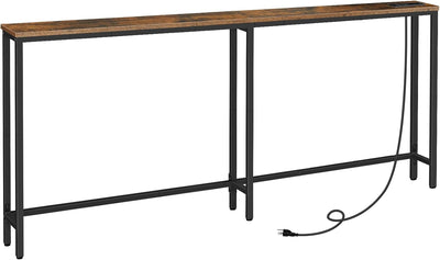 HOOBRO 70.9" Skinny Console Table with Charging Station, Narrow Sofa Table with USB & Type-C Ports, Rustic Brown