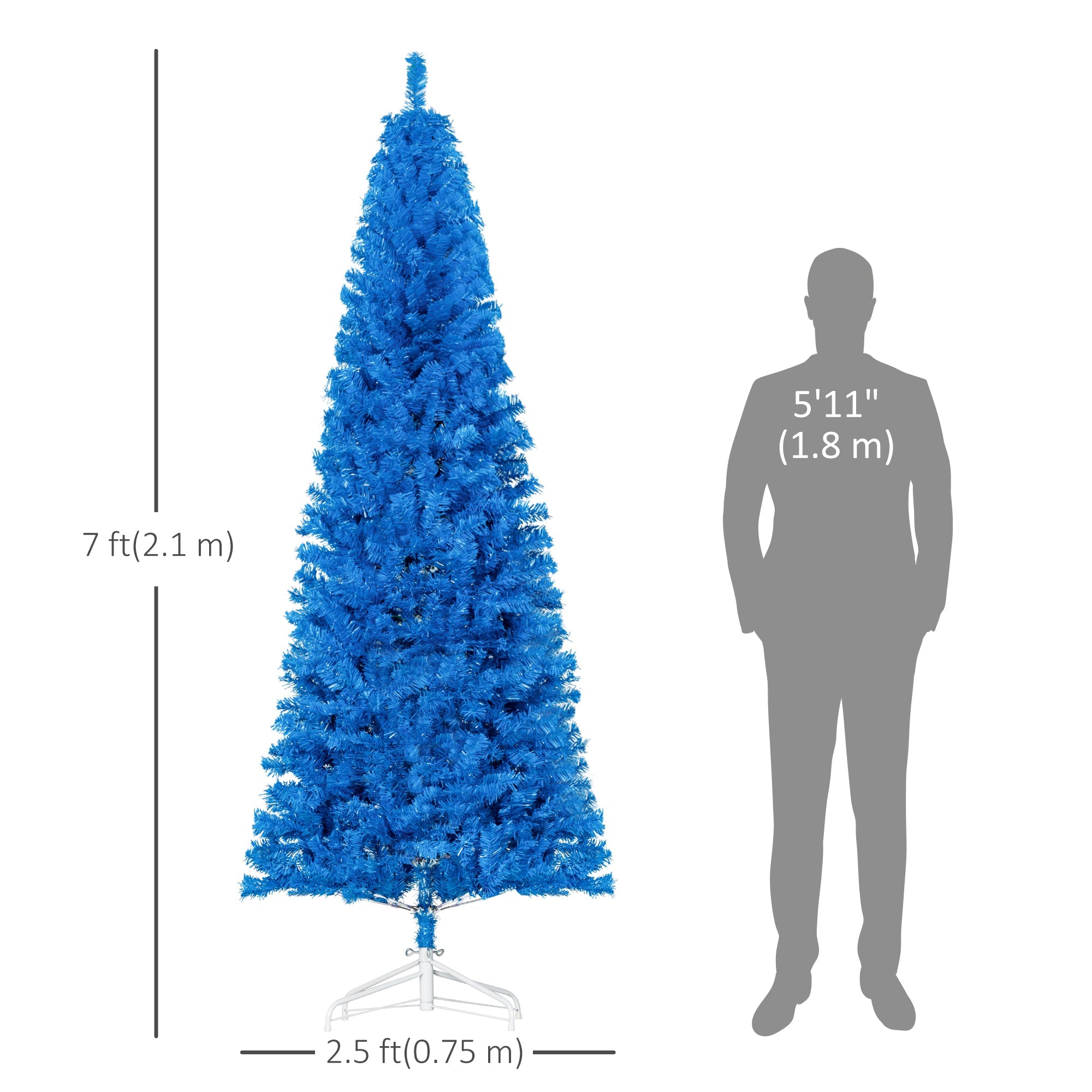 HOMCOM 7FT Pencil Christmas Tree, Artificial Christmas Tree with Automatic Open for Home Party, Blue 