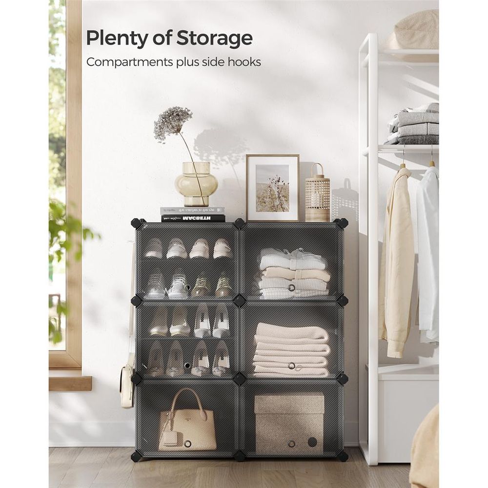 SONGMICS Cubes Plastic Shoe Rack with Doors, Holds Up to 16 to 48 Pair of Shoes 