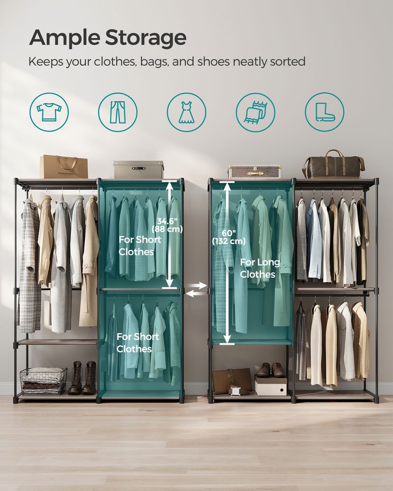 SONGMICS Freestanding Closet Organizer with Shelves, Hanging Rods 