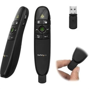 Wireless Presentation Remote with Green Laser Pointer - 90 ft. (27 m) - USB Presentation Clicker for Mac and Windows - Batteries Included - Wireless Slideshow and Volume Controls 