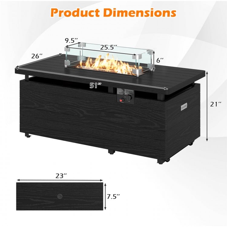 51 Inch Propane Fire Pit Table with Removable Lid