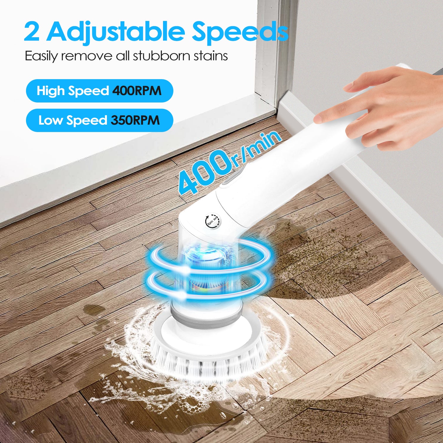 Electric Spin Scrubber Cordless Rechargeable Telescopic Cleaning Brush 6 Replaceable Heads 2 Speed Adjustable Extension Arm Bathroom Tub Tile Floor