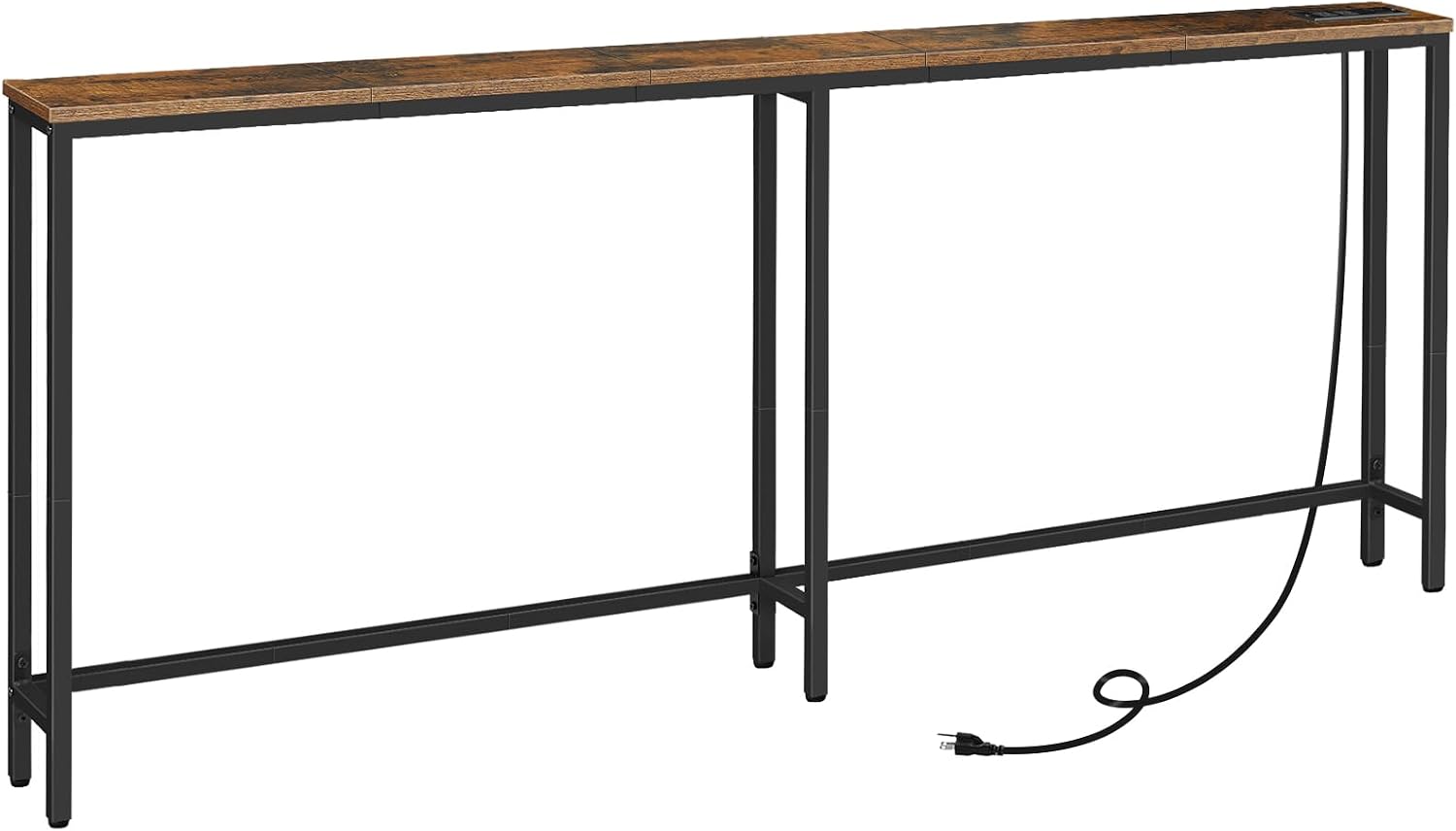 HOOBRO 5.9" Skinny Console Table with Charging Station, 78.7" Narrow Sofa Table with USB & Type-C Ports, Rustic Brown