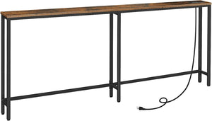 HOOBRO 5.9" Skinny Console Table with Charging Station, 78.7" Narrow Sofa Table with USB & Type-C Ports, Rustic Brown