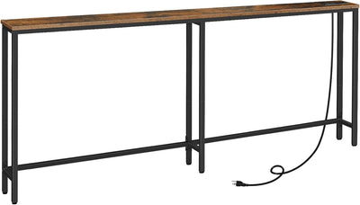 HOOBRO 5.9" Skinny Console Table with Charging Station, 78.7" Narrow Sofa Table with USB & Type-C Ports, Rustic Brown
