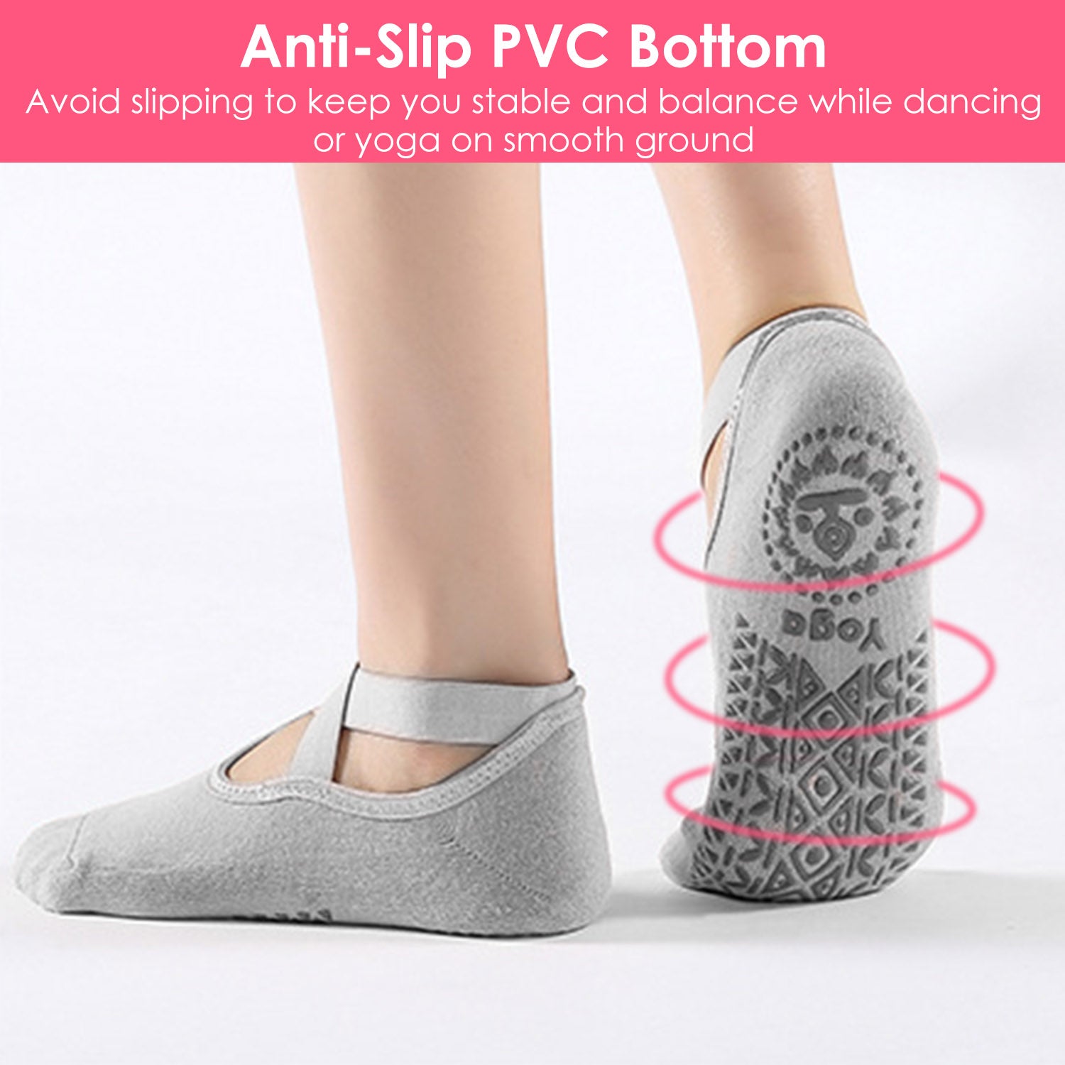 6 Packs Women Yoga Socks with Straps Non-Slip Grips for Pilates Pure Hospital Walking Dance Indoor