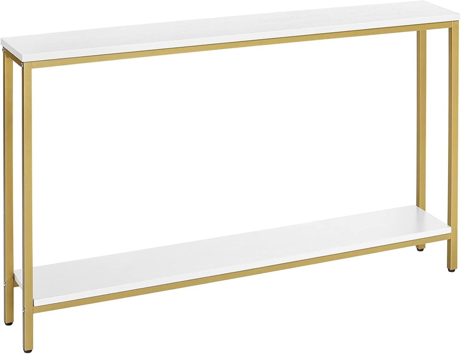 HOOBRO 120cm Console Table, 2-Tier Narrow Entryway Sofa Table with Open Storage Shelves, White & Gold