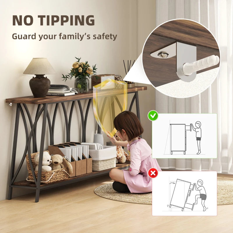 71" Console Table, Industrial 2-Tier Narrow Entryway Table with Metal Frame for Living Room, Hallway, Rustic Brown