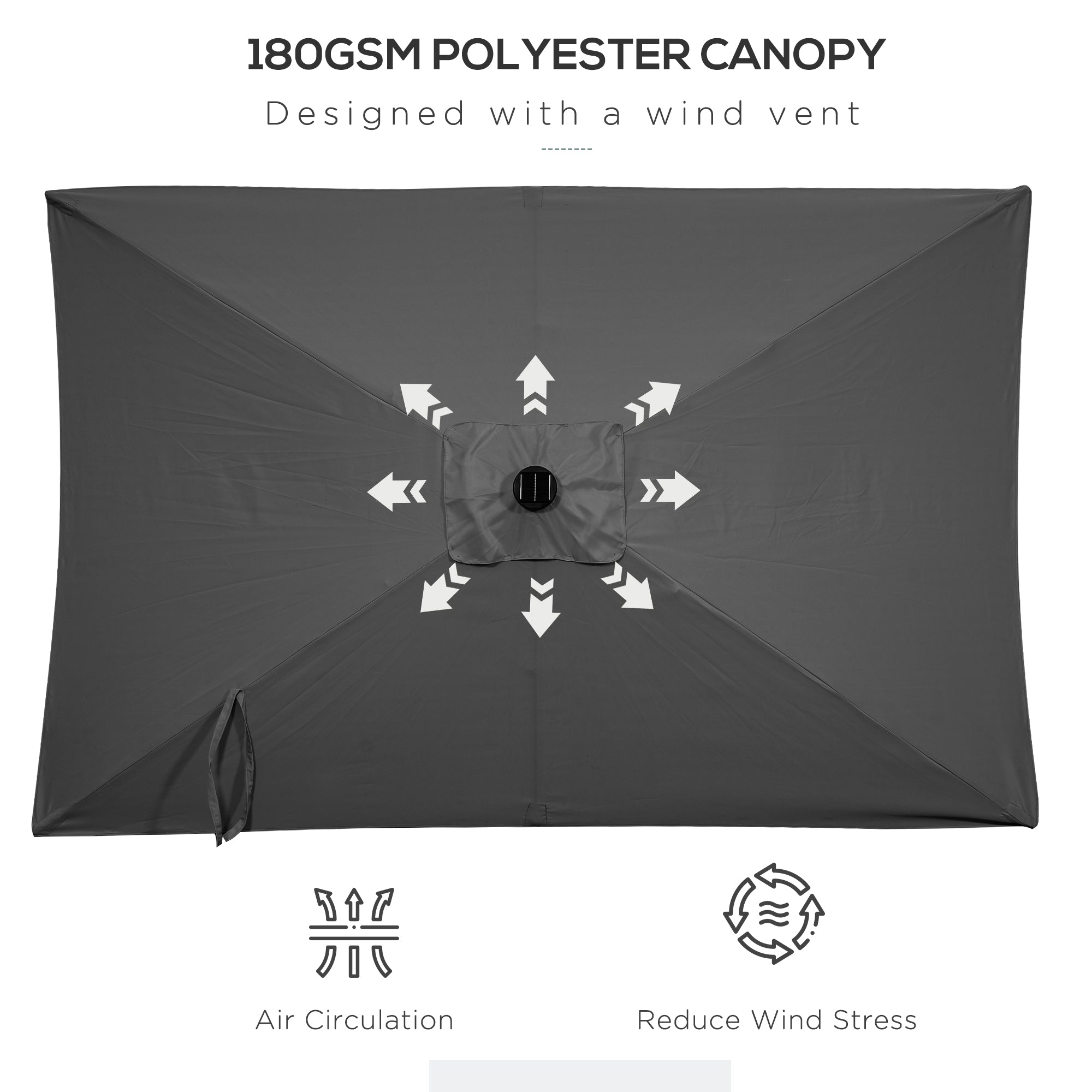 Outsunny 6x10FT Rectangular Patio Umbrella: Solar LED Lights Tilt Crank Outdoor Shade Dark Grey 