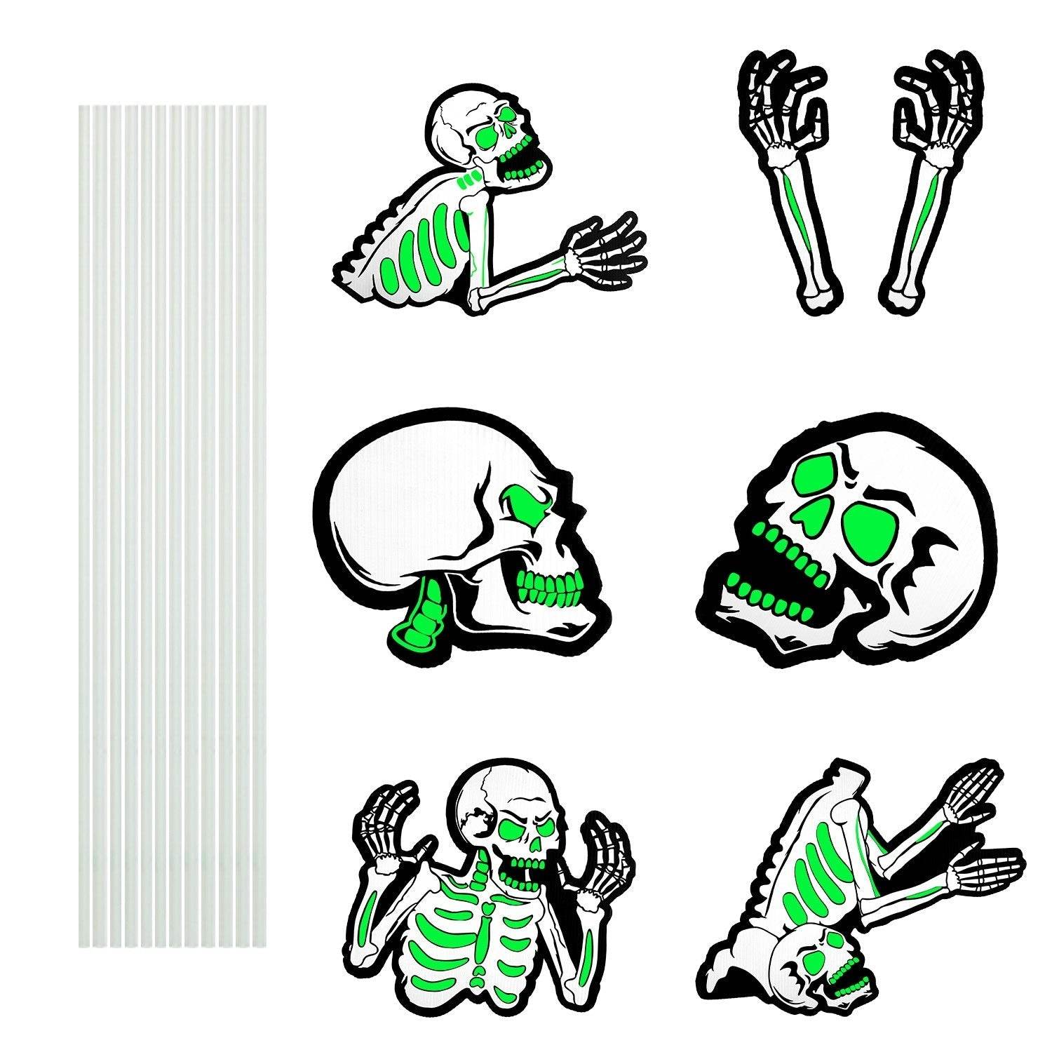6Pcs Skull Or 6Pcs Tomb Or 5Pcs Black Cat Halloween Yard Sign Decorations  Glow In The Dark For Haunted House Garden Yard And Scary Theme Party 