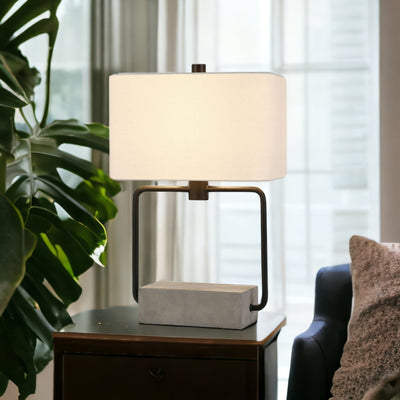 22" Gray and Black Mod Table Lamp With White Rectangular Shade 