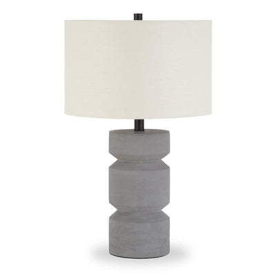 23" Gray Concrete Faceted Column Table Lamp With White Drum Shade 