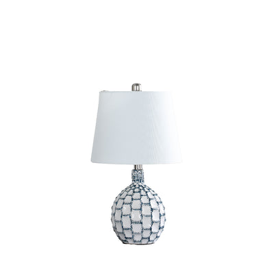 20" Blue And White Ceramic Table Lamp With Off White Drum Shade 