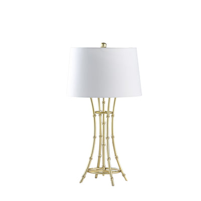 29" Gold Bamboo Design Table Lamp With Off White Drum Shade 