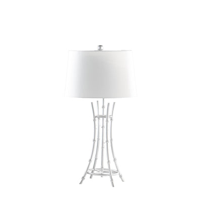 29" Silver Bamboo Design Table Lamp With Off White Drum Shade 