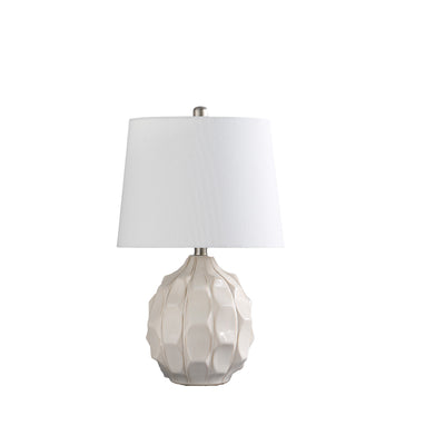 22" Cream Ceramic Faceted Table Lamp With Off White Drum Shade 