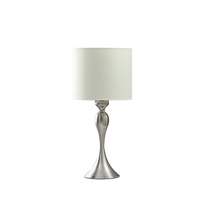 25" Silver Metal Table Lamp With Off White Drum Shade 