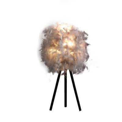 21" Soft Gray Feather Shade Modern Tripod Metal Table Lamp 