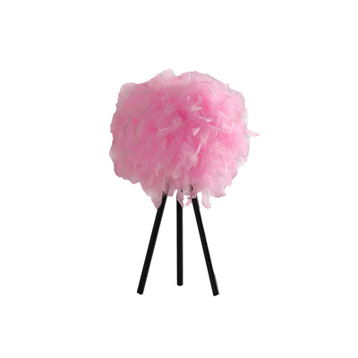 21" Black Tripod Table Lamp With Pink Faux Feather Shade 