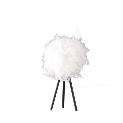 21" Black and White Faux Feather Tripod Table Lamp 