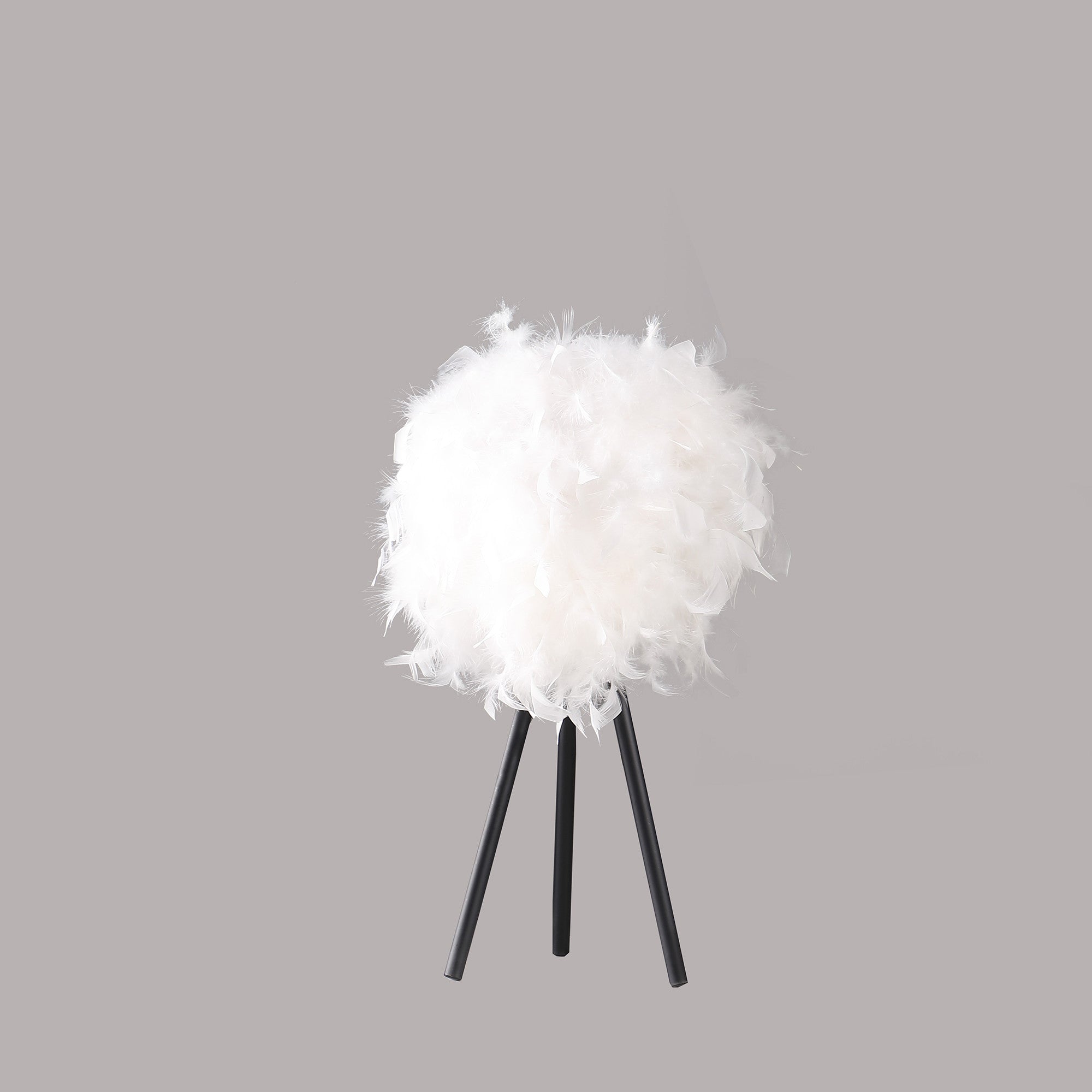 21" Black and White Faux Feather Tripod Table Lamp 