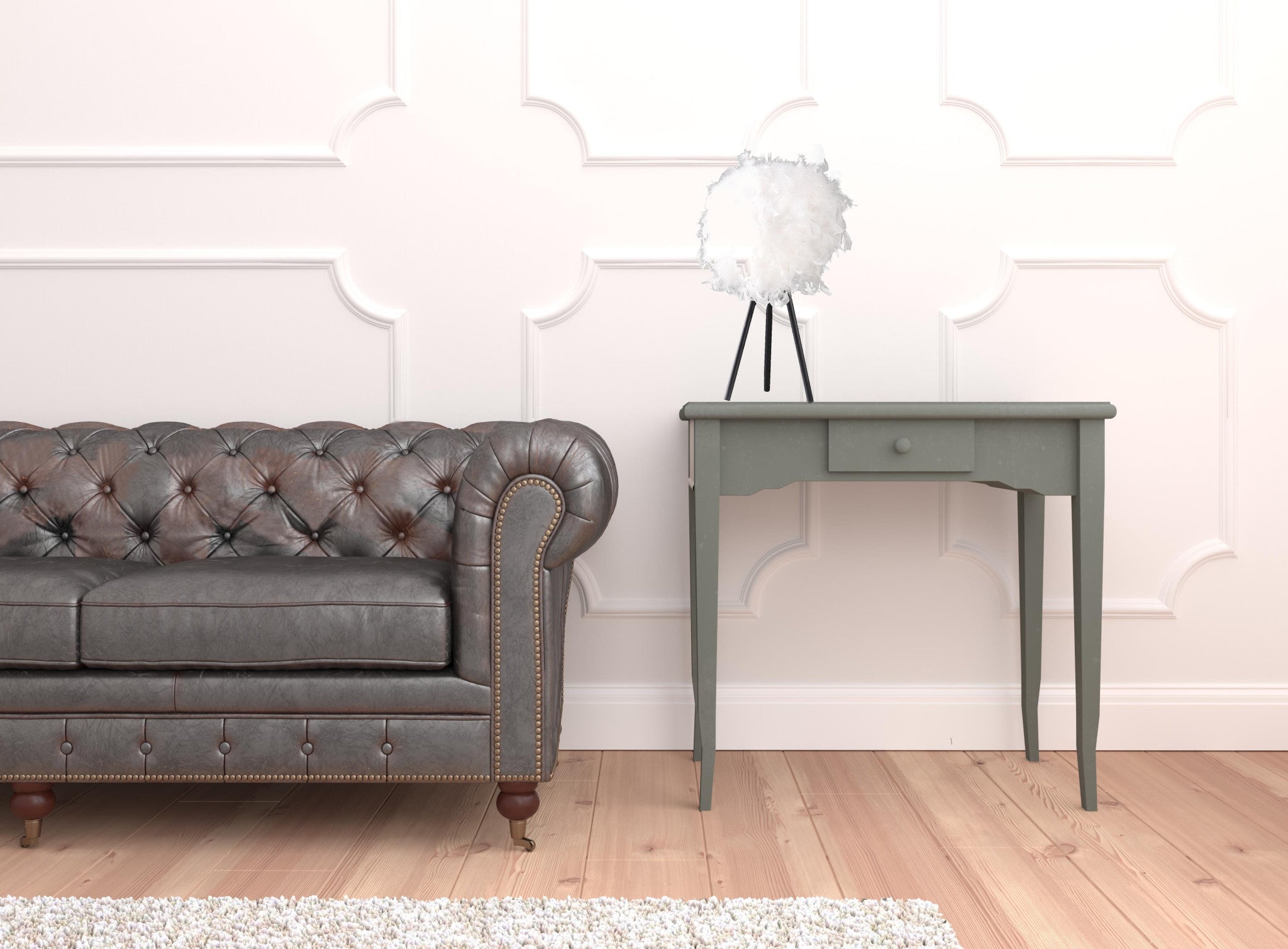 21" Black and White Faux Feather Tripod Table Lamp 