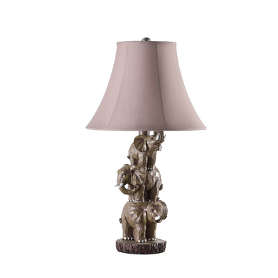 21" Brown Elephant Trio Table Lamp With Brown Bell Shade 