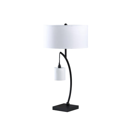 29" Black Metal Two Light Arched Table Lamp With White Drum Shade 