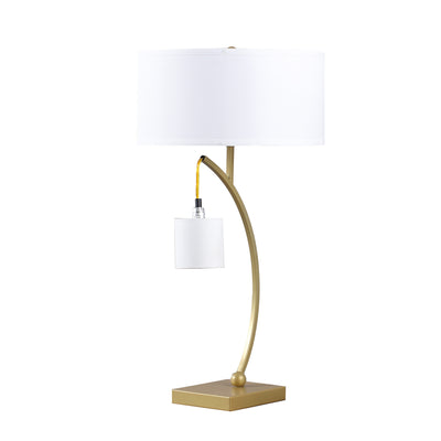 29" Gold Metal Two Light Arched Table Lamp With White Drum Shade 