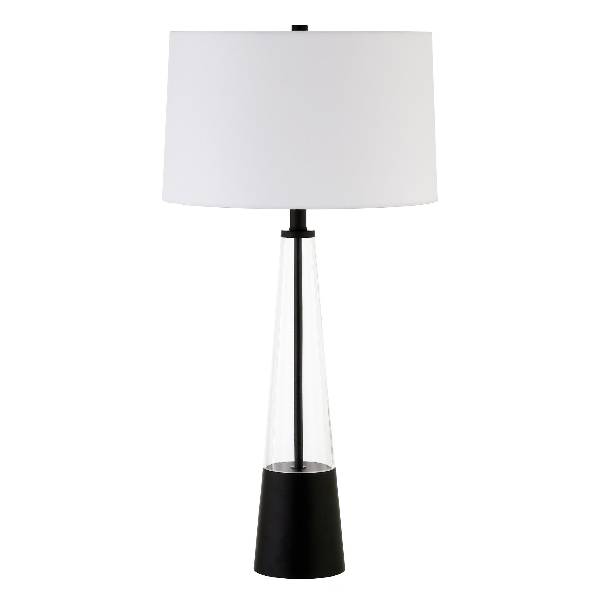 29" Black Glass Table Lamp With White Drum Shade