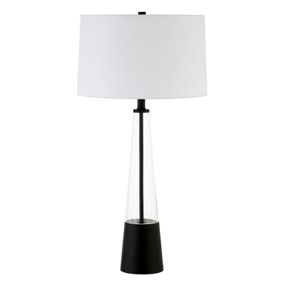 29" Black Glass Table Lamp With White Drum Shade 
