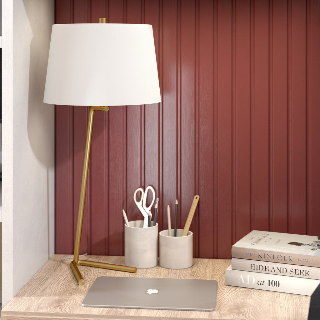 28" Gold Metal Table Lamp With White Drum Shade 