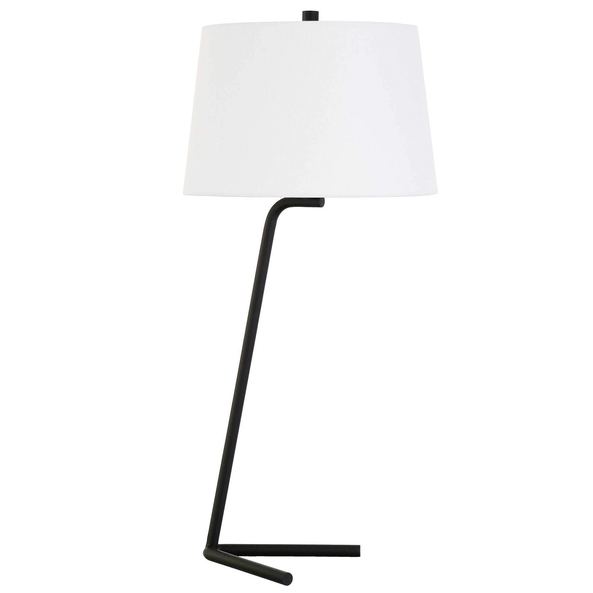 28" Black Metal Table Lamp With White Drum Shade