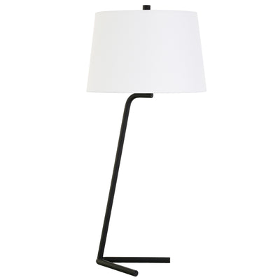28" Black Metal Table Lamp With White Drum Shade 