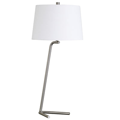 28" Silver Metal Table Lamp With White Drum Shade 