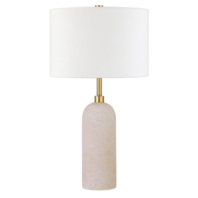 22" Sand Ceramic Table Lamp With White Drum Shade 