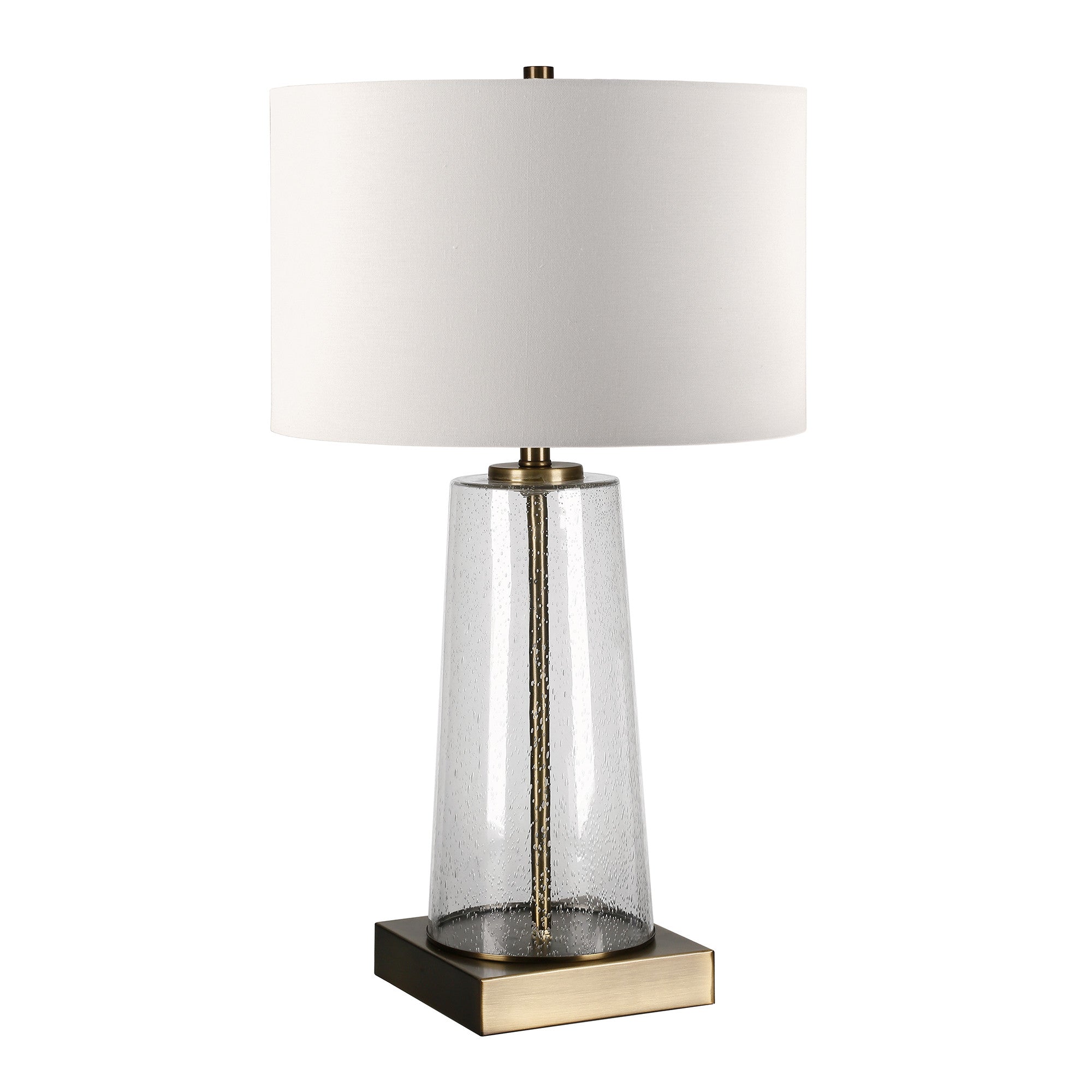 27" Brass Glass Table Lamp With White Drum Shade