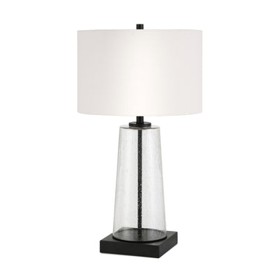 27" Black Glass Table Lamp With White Drum Shade 