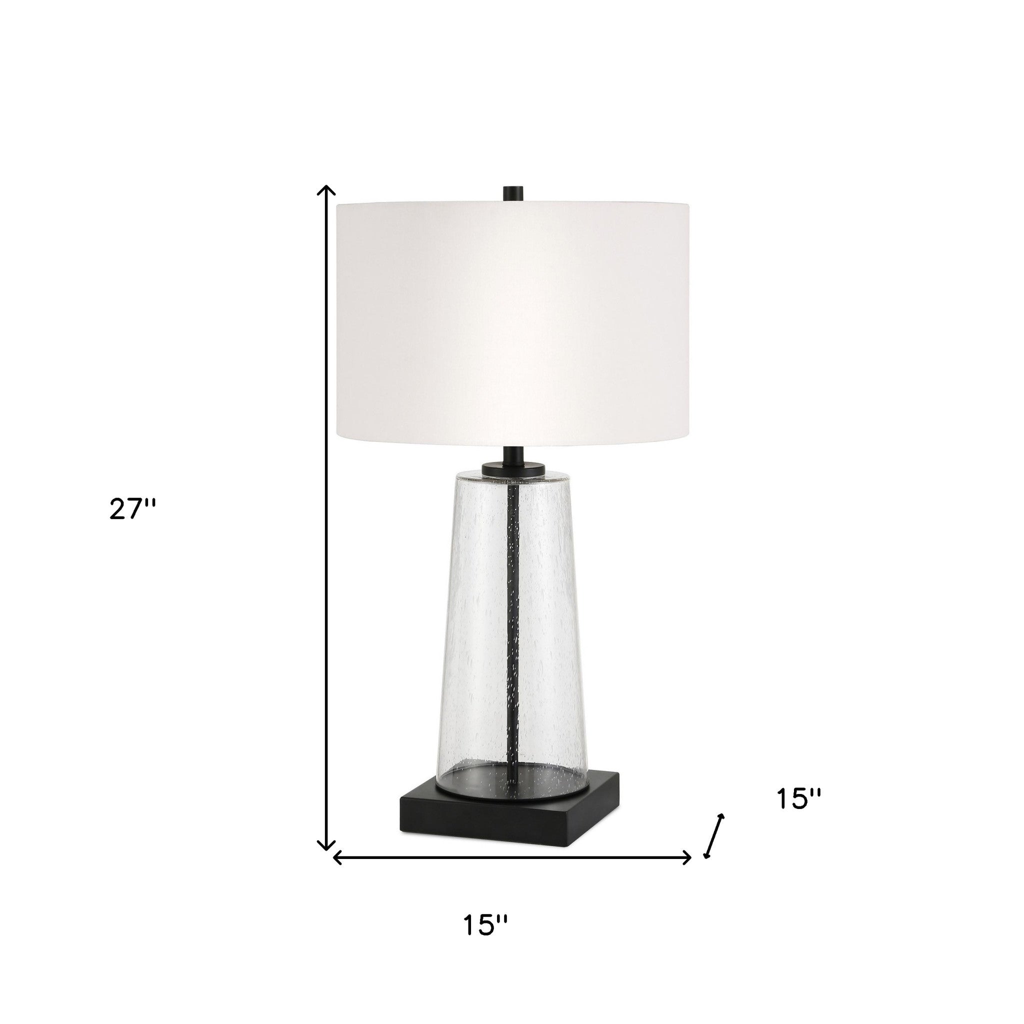 27" Black Glass Table Lamp With White Drum Shade