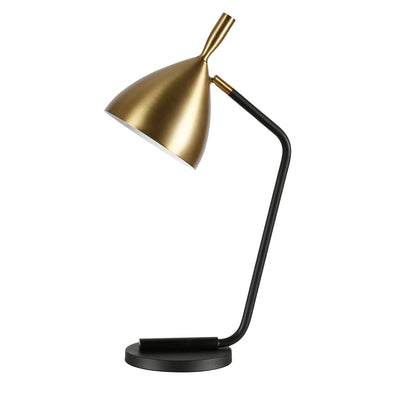 23" Black Metal Desk Table Lamp With Gold Bowl Shade 