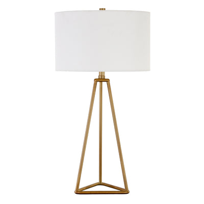 26" Gold Metal Table Lamp With White Drum Shade 